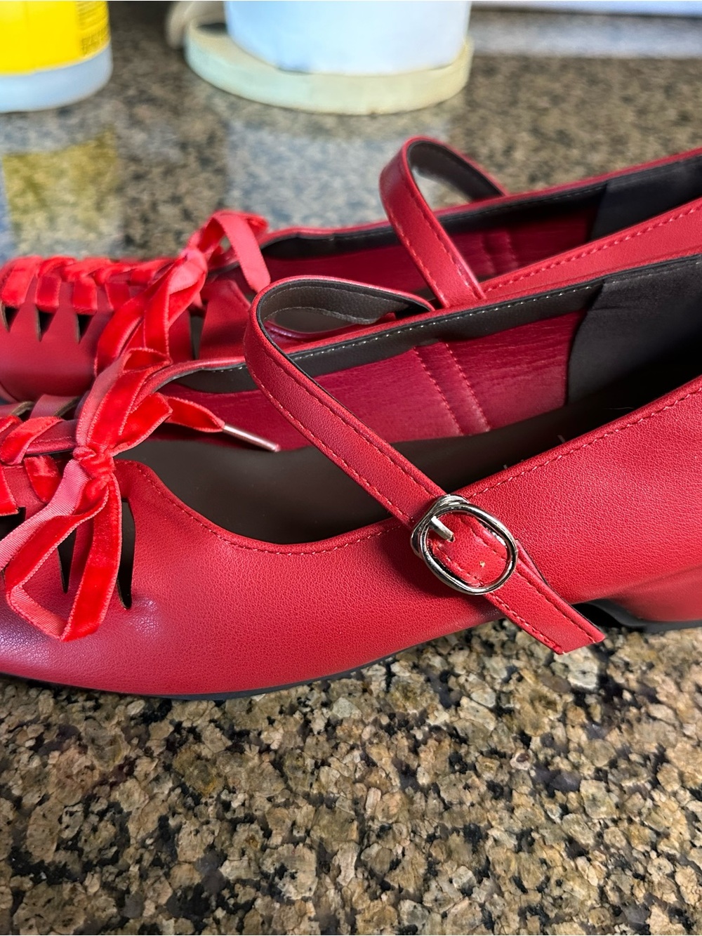Red Mary Jane Flat Shoes for Women - Picture 3 of 3